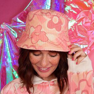 Dazey LA Check Floral Graphic Print Corduroy Bucket Hat